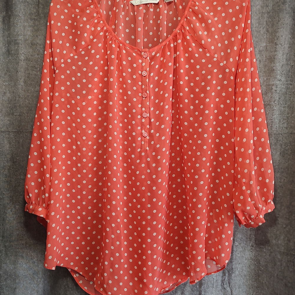 Polka Dot Chiffon Blouse - Coral